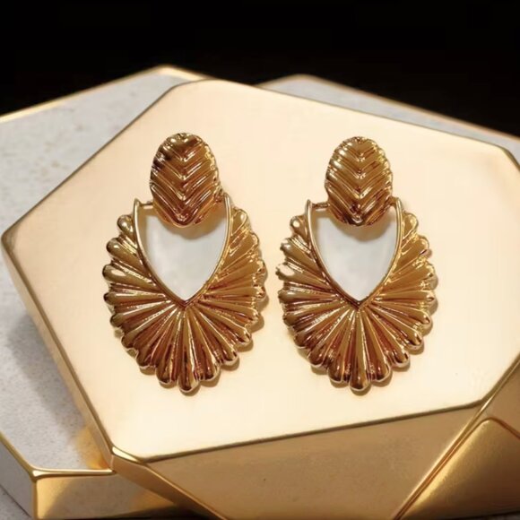 14K Gold Womens 2" Large Chunky Hanging Hoop Earrings Ladies 14 K Silver Jewelry - Picture 2 of 4